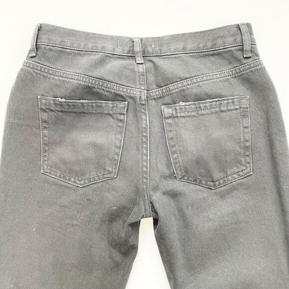 Free People Destroyed Straight Jeans 25 Distressed Black Denim High Rise Raw Hem - Picture 12 of 12